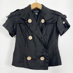 Mercer & Madison‎ 100% Linen Black Cropped Blazer Size Small Short Sleeve